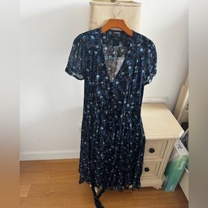 The Kooples Paris Blue Poppy Dress Sheer Long Sleeve Women’s Size M